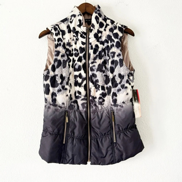 Tribal Jackets & Blazers - Tribal Puffer Vest Reverse Vest Leopard Trendy Rare Taupe Small Ombré Zip NWT